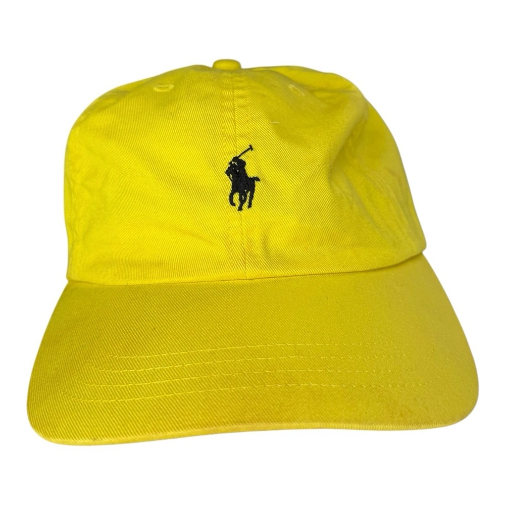 Vintage Polo Ralph Lauren Yellow Pony Logo Leather Strap Dad Hat Cap 90s